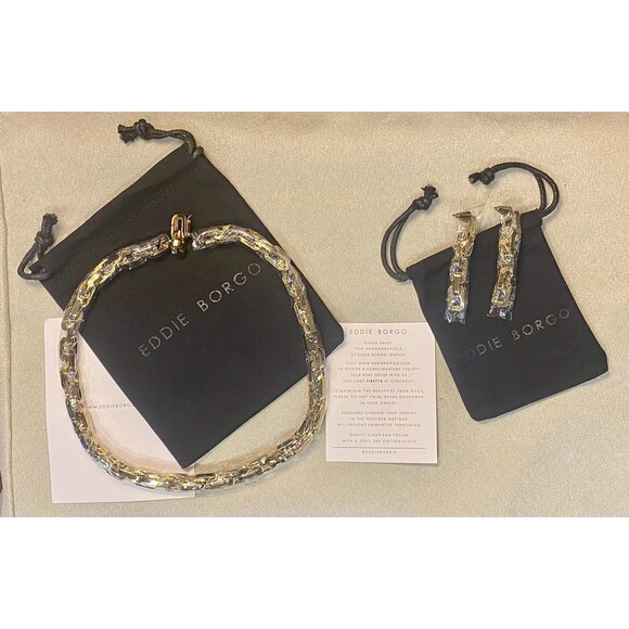 EDDIE BORGO Gold Plated Statement Chain Link Necklace and Earring Set NEW w/ Bag - Picture 4 of 7